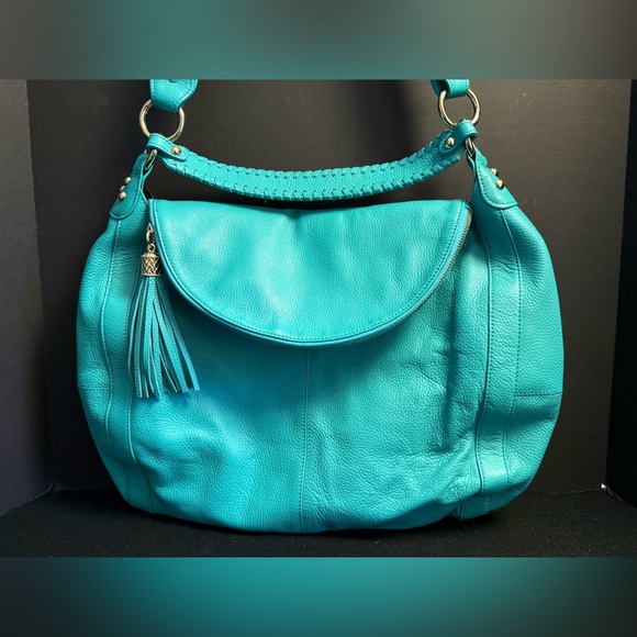 ✨ Onna Ehrlich Pebbled Leather Crossbody Satchel | Turquoise | NWT - Picture 2 of 11